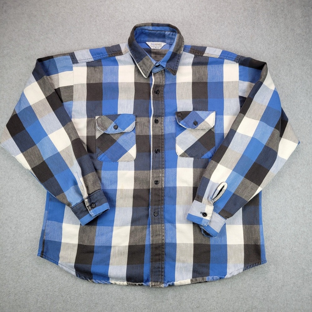 Five Brother Flannel Shirt Mens XL 17 Blue Plaid USA Vintage Workwear